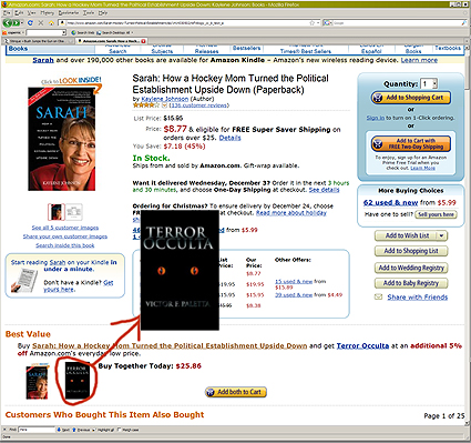 Amazon Featuring Post Apocalyptic Fiction as a Feature Purchase Pairing with Sarah Palin's Biography 