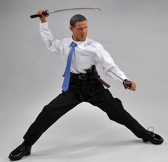 Obama Works Out With Samurai Swords, Preparing for the Moment When He Will Skewer and Rip Out Cheney's Liver. Obama Works Out With Samurai Swords, Preparing for the Moment When He Will Skewer and Rip Out Cheney's Liver.
