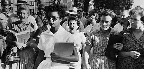 Elizabeth Eckford in front of Little Rock Central High School, September 4, 1957.