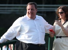 FAT FUCK GOV. Christie staggers around after using state helicopter to see his kid perform pathetically at his baseball game. What an asshole!