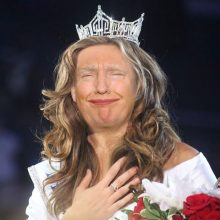 Donald Trump in the wedding dress he will have worn to his first day in prison whereupon he would be raped to death by people with taste, class and a sense of justice.